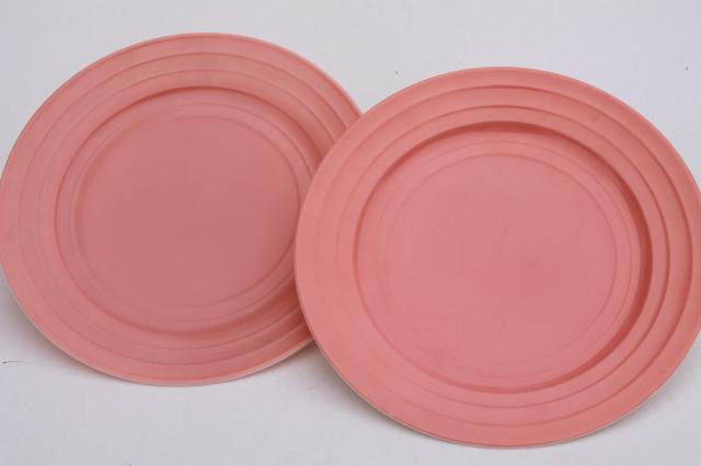 photo of 50s vintage Hazel Atlas Moderntone pastel platonite plates set of 8, pink, green, blue, yellow #6