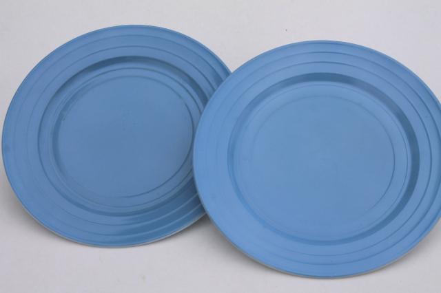 photo of 50s vintage Hazel Atlas Moderntone pastel platonite plates set of 8, pink, green, blue, yellow #10