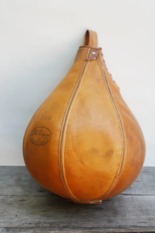 photo of 50s vintage J C Higgins cowhide leather speed punching bag, boxing gym sporting equipment  #1