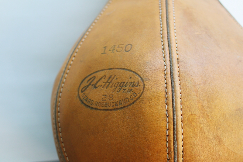 photo of 50s vintage J C Higgins cowhide leather speed punching bag, boxing gym sporting equipment  #2