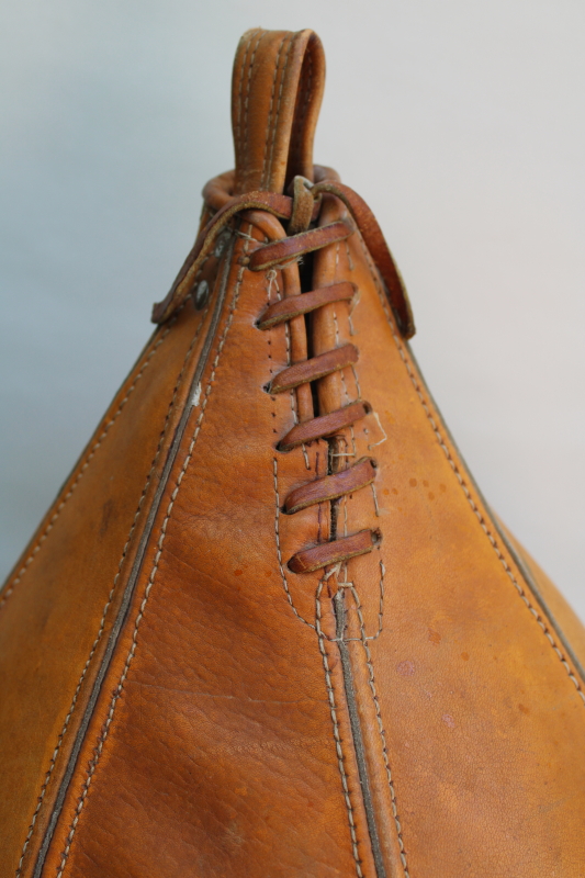 photo of 50s vintage J C Higgins cowhide leather speed punching bag, boxing gym sporting equipment  #3