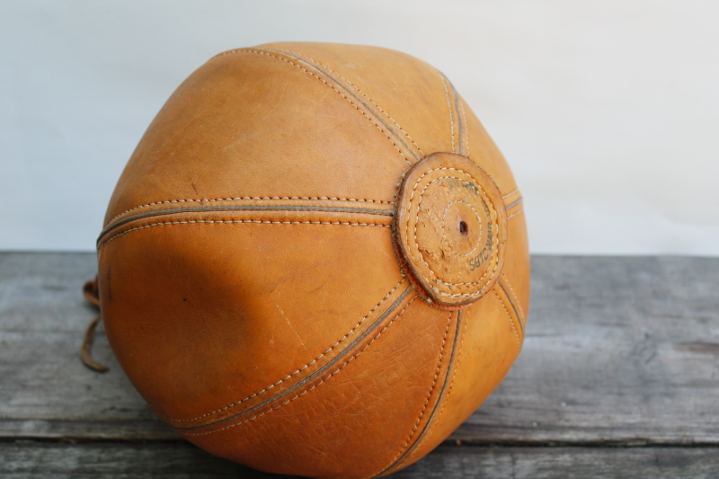 photo of 50s vintage J C Higgins cowhide leather speed punching bag, boxing gym sporting equipment  #4