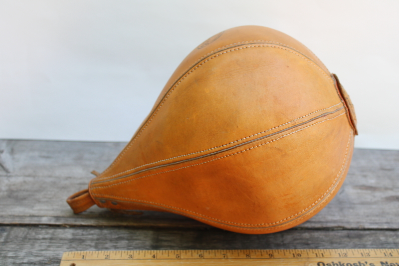 photo of 50s vintage J C Higgins cowhide leather speed punching bag, boxing gym sporting equipment  #7