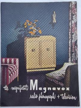 catalog photo of 50s vintage Magnavox catalog, retro console TV sets, early televisions