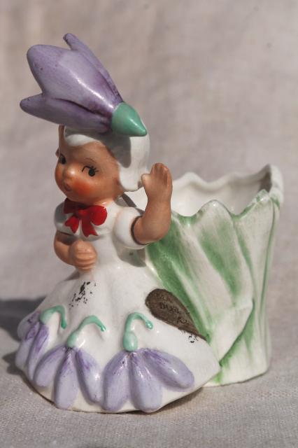 photo of 50s vintage Napco - Japan china figurine, snowdrop crocus flower girl bobby pin holder #3