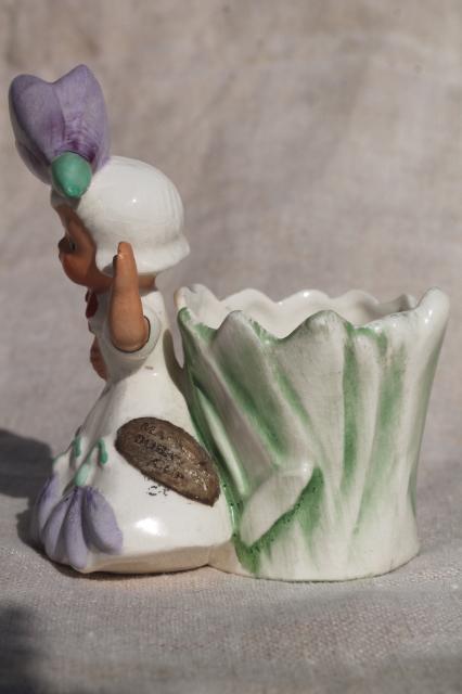 photo of 50s vintage Napco - Japan china figurine, snowdrop crocus flower girl bobby pin holder #4