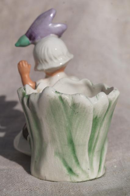 photo of 50s vintage Napco - Japan china figurine, snowdrop crocus flower girl bobby pin holder #5