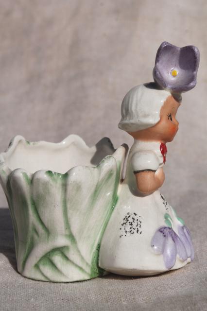 photo of 50s vintage Napco - Japan china figurine, snowdrop crocus flower girl bobby pin holder #6