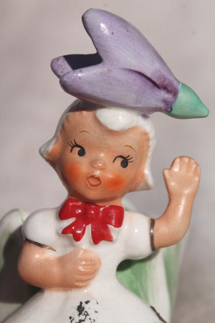 photo of 50s vintage Napco - Japan china figurine, snowdrop crocus flower girl bobby pin holder #7