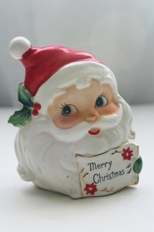 photo of 50s vintage Santa Claus painted ceramic greeting card letter holder Josef Originals #1