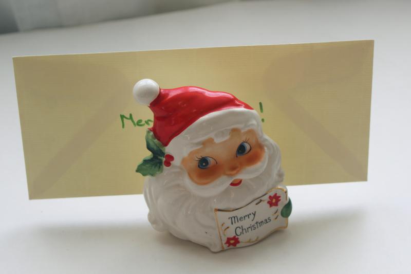 photo of 50s vintage Santa Claus painted ceramic greeting card letter holder Josef Originals #2