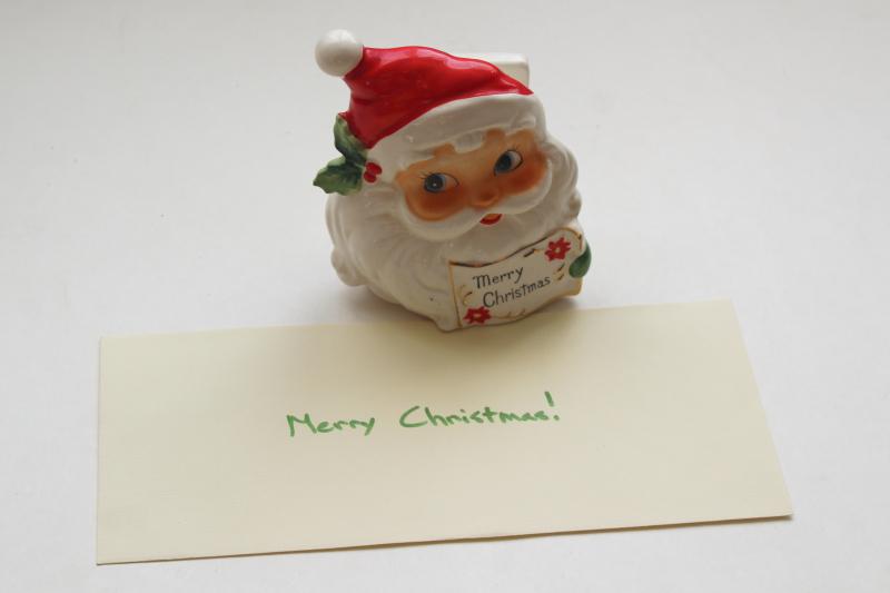 photo of 50s vintage Santa Claus painted ceramic greeting card letter holder Josef Originals #3