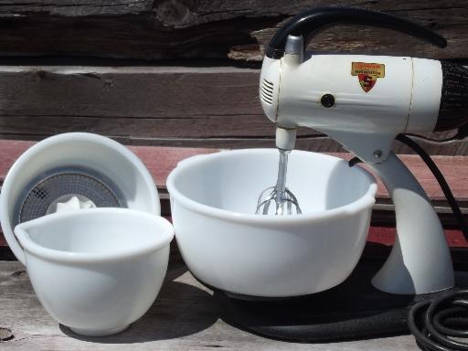 photo of 50s vintage Sunbeam mixer, electric mixmaster w/ bowls, complete juicer #1