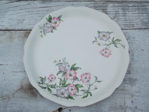 photo of 50s vintage USA pottery dinnerware, pink and lavender flowers, set for 10 #4