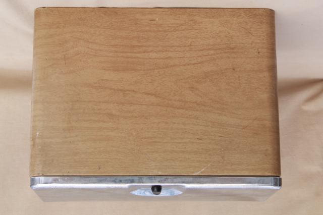 photo of 50s vintage all metal bread box, mid-century modern steel cabinet style bread box #9