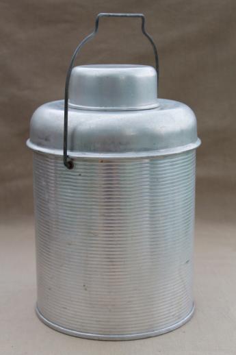 photo of 50s vintage aluminum thermos bottle picnic cooler jug for camping / fishing  #1