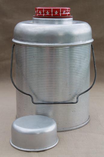 photo of 50s vintage aluminum thermos bottle picnic cooler jug for camping / fishing  #4