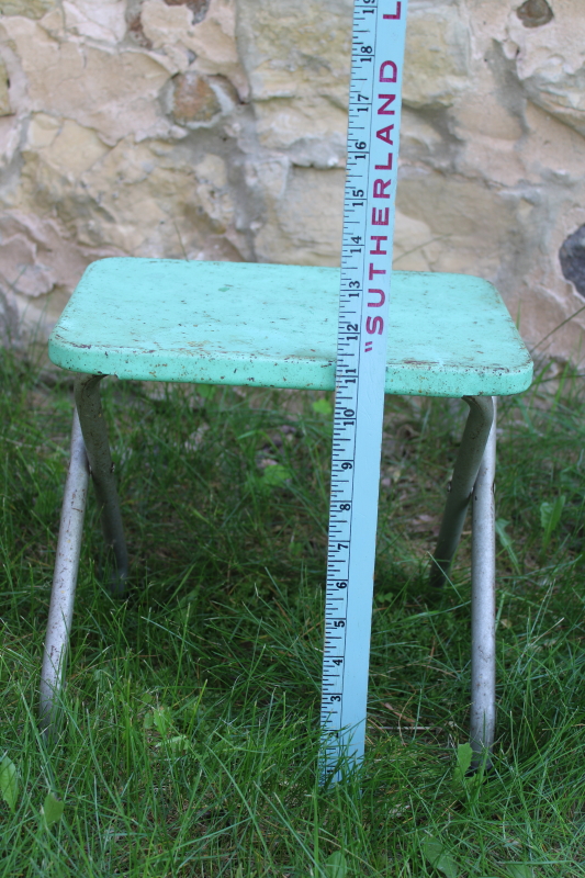 photo of 50s vintage aqua blue metal folding camp seat, patio foot stool or mini plant stand  #3