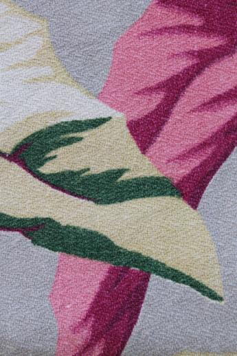 photo of 50s vintage barkcloth drapes, cotton barkcloth fabric w/ caladium leaf print #7