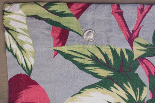 photo of 50s vintage barkcloth drapes, cotton barkcloth fabric w/ caladium leaf print #8