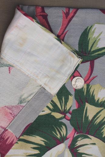 photo of 50s vintage barkcloth drapes, cotton barkcloth fabric w/ caladium leaf print #9