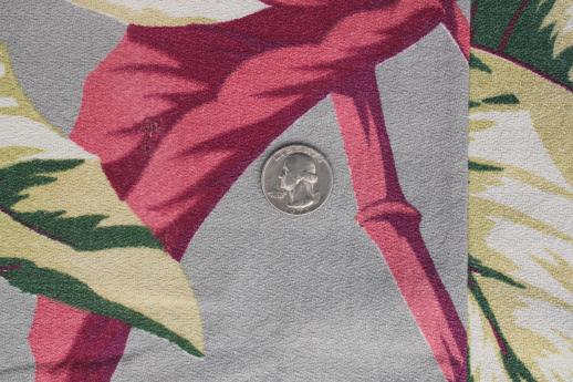 photo of 50s vintage barkcloth drapes, cotton barkcloth fabric w/ caladium leaf print #10