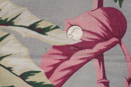 photo of 50s vintage barkcloth drapes, cotton barkcloth fabric w/ caladium leaf print #11