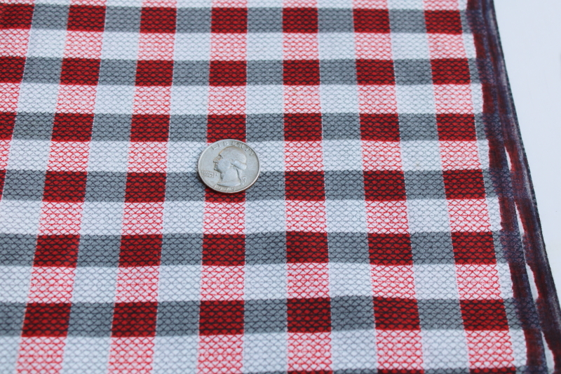 photo of 50s vintage buffalo plaid checked print cotton fabric, red, black & grey on white #1