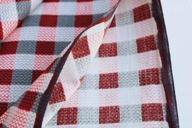 photo of 50s vintage buffalo plaid checked print cotton fabric, red, black & grey on white #2