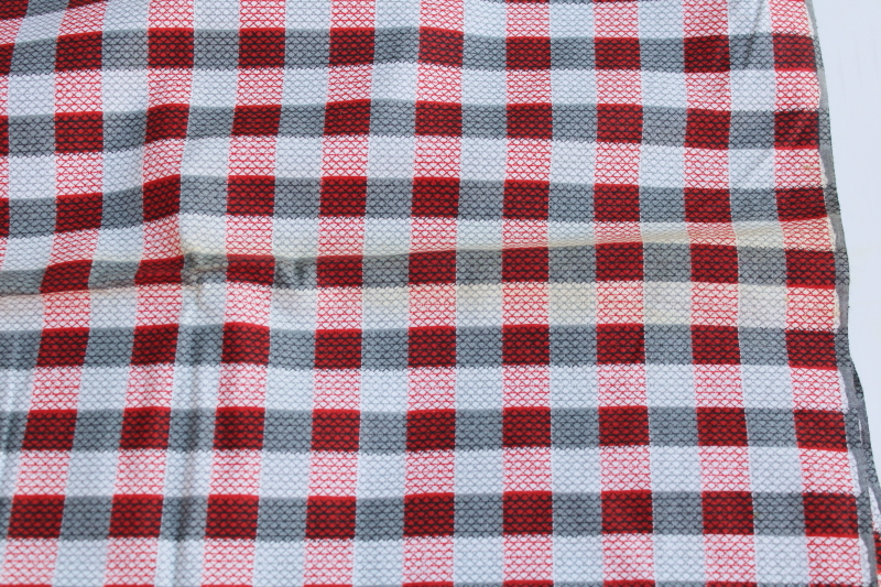 photo of 50s vintage buffalo plaid checked print cotton fabric, red, black & grey on white #3