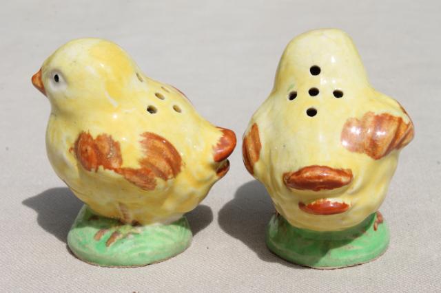 photo of 50s vintage ceramic salt & pepper shakers, S&P set twin baby chicks double yolk egg shell #7