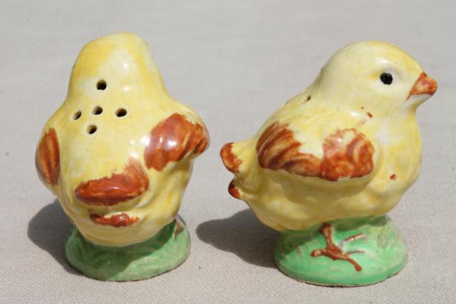 photo of 50s vintage ceramic salt & pepper shakers, S&P set twin baby chicks double yolk egg shell #8