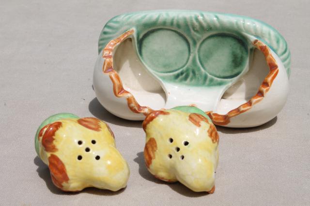 photo of 50s vintage ceramic salt & pepper shakers, S&P set twin baby chicks double yolk egg shell #9