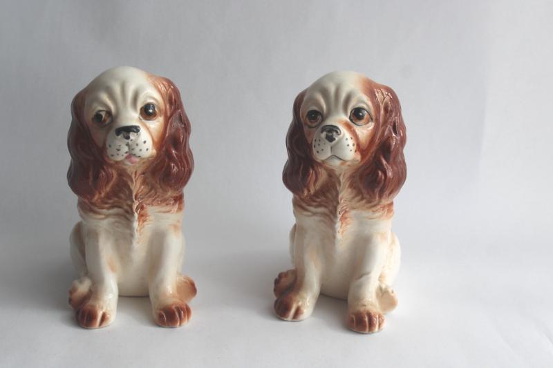 50s vintage china dogs, pair of Cocker spaniels figurines, hand painted ...