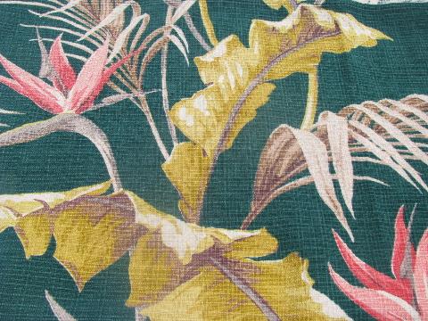 photo of 50s vintage cotton barkcloth fabric table cover tablecloth, tropical palms #1