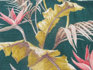 catalog photo of 50s vintage cotton barkcloth fabric table cover tablecloth, tropical palms