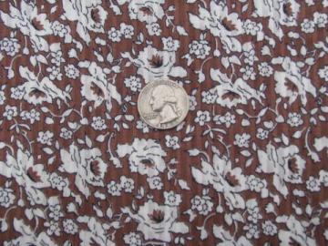 catalog photo of 50s vintage cotton fabric, shadow stripe sheer lawn, roses on brown