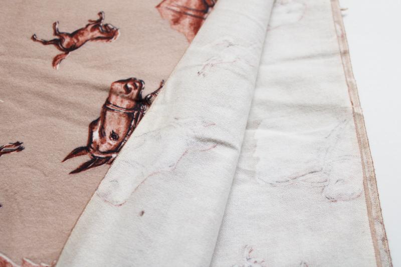 photo of 50s vintage cotton flannel fabric, horses print on tan, retro cowboy western style #2