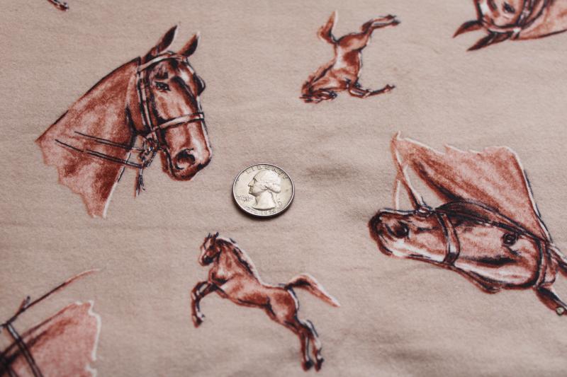 photo of 50s vintage cotton flannel fabric, horses print on tan, retro cowboy western style #3