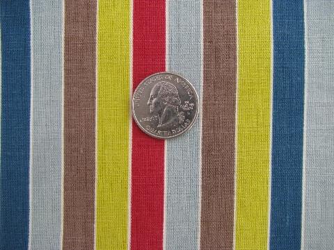 photo of 50s vintage cotton twill decorator stripe fabric, maroon, apple green, grey sky blue #1