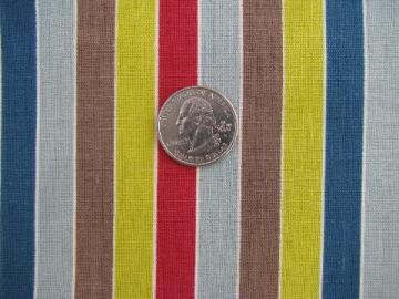 catalog photo of 50s vintage cotton twill decorator stripe fabric, maroon, apple green, grey sky blue