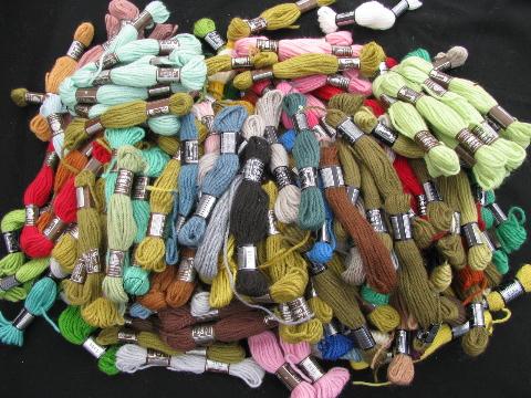 photo of 50s vintage crewel embroidery / needlepoint yarn lot, pure French wool, 190 skeins #1