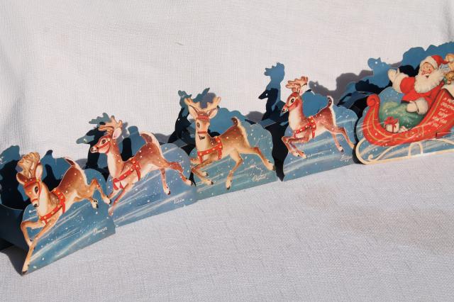 photo of 50s vintage die cut paper Christmas decoration, Santa reindeer sleigh #1