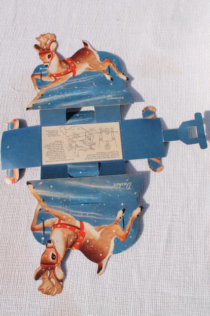 photo of 50s vintage die cut paper Christmas decoration, Santa reindeer sleigh #2