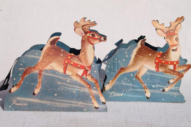 photo of 50s vintage die cut paper Christmas decoration, Santa reindeer sleigh #7