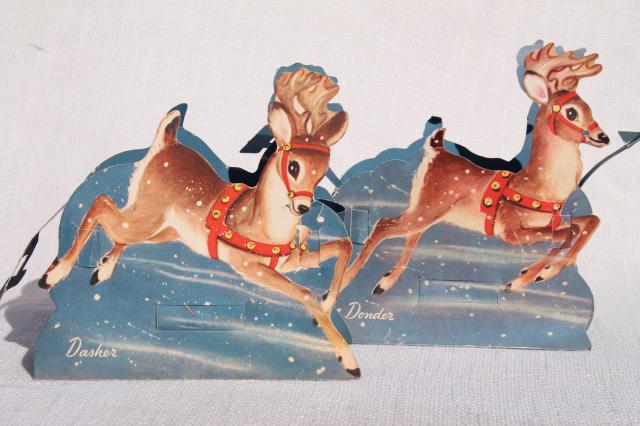 photo of 50s vintage die cut paper Christmas decoration, Santa reindeer sleigh #9