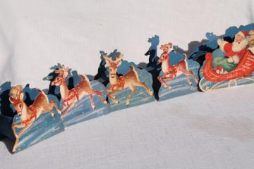 catalog photo of 50s vintage die cut paper Christmas decoration, Santa reindeer sleigh