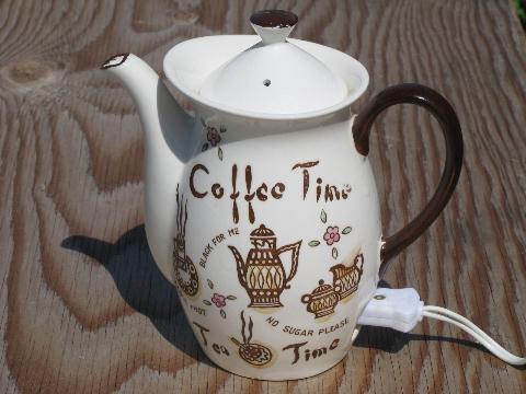 photo of 50s vintage electric Coffee Time hand-painted Japan china tea pot #1