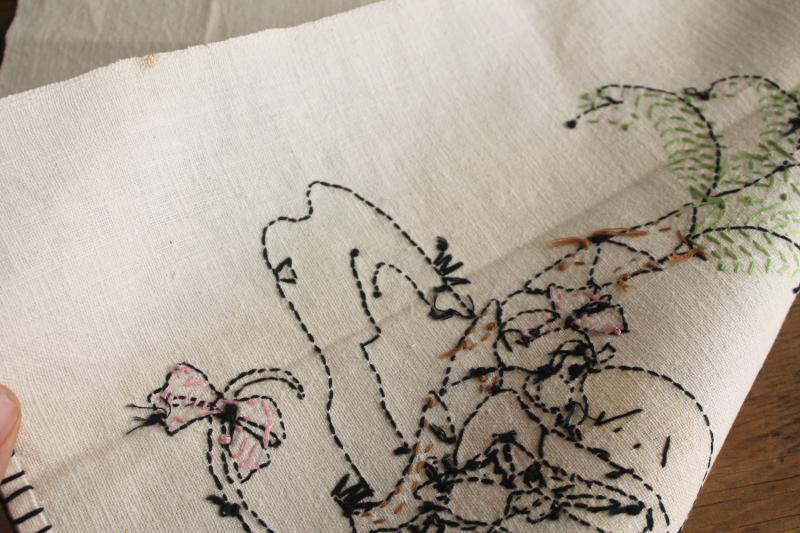 photo of 50s vintage embroidered kitchen towel w/ funny monkeys, beach bums w/ dirty dishes #4