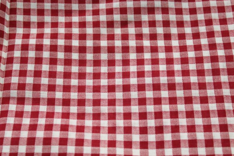 photo of 50s vintage fabric, barn red & white gingham checked print cotton, country rockabilly style #1